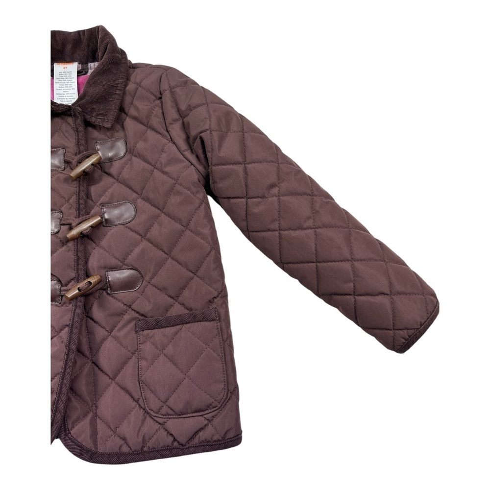 Gymboree Toddler Girls Quilted Jacket Size 4T Brown Plaid Lined Toggle Coat - Picture 5 of 11